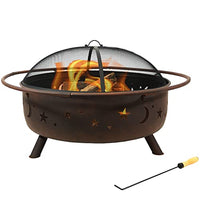 Sunnydaze Cosmic Fire Pit for Outdoors - 42-Inch Large Wood-Burning Fire Pit with Moon and Stars - Perfect for Patio and Backyard Bonfires - Includes Round Spark Screen, Poker and Metal Grate