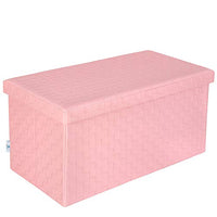 B FSOBEIIALEO Folding Storage Ottoman, Faux Leather Footrest Stool Long Bench Toy Box Chest for Girls, Pink 30