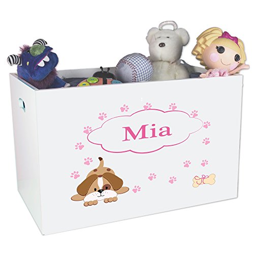 Personalized Puppy Childrens Nursery White Open Toy Box