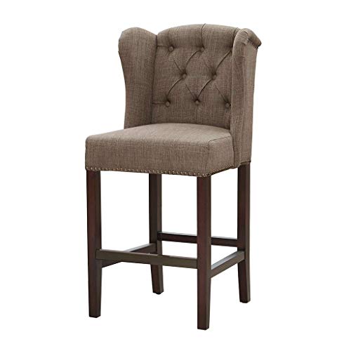 Madison Park Jodi Bar Stools-Hardwood, Birch, Faux Linen Kitchen Chair Modern Classic Style Button Tufted Counter Seating Pub Furniture For Home, See below, Taupe