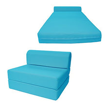 Load image into Gallery viewer, D&amp;D Futon Furniture Turquoise Sleeper Chair Folding Foam Bed Sized 6&quot; Thick X 32&quot; Wide X 70&quot; Long, Studio Guest Foldable Chair Beds, Foam Sofa, Couch, High Density Foam 1.8 Pounds.
