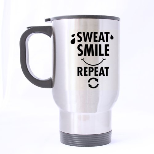 Positive Life SWEAT SMILE REPEAT Stainless Steel Travel Mug Sliver 14 Ounce Coffee/Tea Mug - Best Gift For Birthday,Christmas And New Year