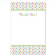 Load image into Gallery viewer, 30 Blank Thank You Cards Pink Green Blue Yellow Polka Sprinkle Design Baby Shower Birthday Party + 30 White Envelopes
