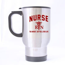 Load image into Gallery viewer, Retro Style NURSE THE HARDEST JOB YOU WILL EVER LOVE Stainless Steel Travel Mug Sliver 14 Ounce Coffee/Tea Mug - Best Gift For Birthday,Christmas And New Year
