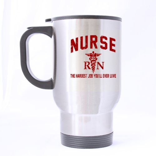 Retro Style NURSE THE HARDEST JOB YOU WILL EVER LOVE Stainless Steel Travel Mug Sliver 14 Ounce Coffee/Tea Mug - Best Gift For Birthday,Christmas And New Year