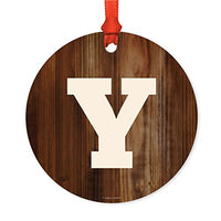 Andaz Press Family Metal Christmas Ornament, Monogram Letter Y, Rustic Wood, 1-Pack, Includes Ribbon and Gift Bag