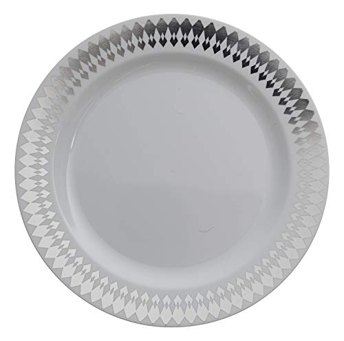 10.25in. Silver Brilliance Design Premium Plastic Wedding Plates (40 Pack) China-Like