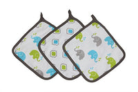 Bacati - Elephants Muslin Set of 3 Wash Cloths (Aqua/Lime/Grey)