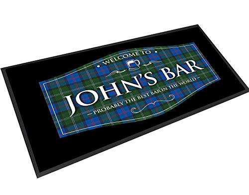 Artylicious Personalised Scottish Green Tartan Label bar Pub mat Runner Counter mat
