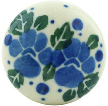 Load image into Gallery viewer, Polish Pottery 1-inch Drawer Pull Knob Made by Ceramika Artystyczna (Blue Speckle Garland Theme) + Certificate of Authenticity

