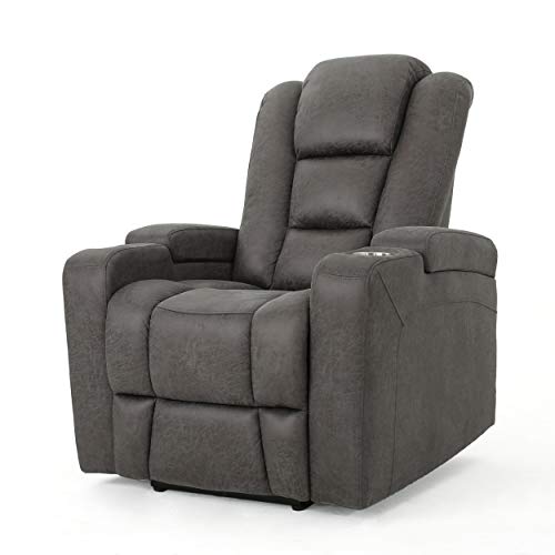 Christopher Knight Home Emersyn Tufted Microfiber Power Recliner with Arm Storage and USB Cord, Slate / Black
