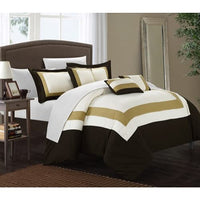 Perfect home Lord 10 Piece Pieced Color Block Bed in a Bag Comforter Set, with Sheet Set (King, Gold)