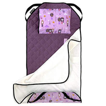 Load image into Gallery viewer, Urban Infant Tot Cot Kids Nap Mat - Toddler Preschool Daycare Modern All-in-One Bedding - Washable Blanket and Pillow  Boys and Girls - Elastic Straps - 52 x 22 Inches - Violet
