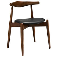 Modway Stalwart Mid-Century Modern Wood Frame and Faux Leather Seat, Dining Side Chair, Dark Walnut Black