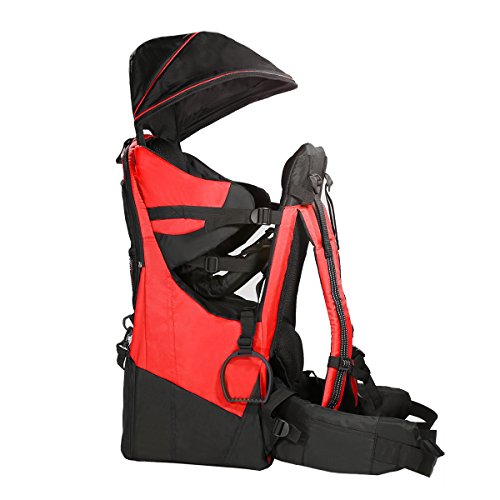 ClevrPlus Deluxe Baby Backpack Hiking Toddler Child Carrier Lightweight with Stand & Sun Shade Visor, Red | 1 Year Limited Warranty