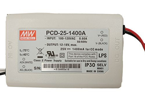 MEAN WELL PCD-25-1400A PCD Series 25 W 1.4 A 18 V Phase Dimmable Driver (North American Version) - 1 item(s)