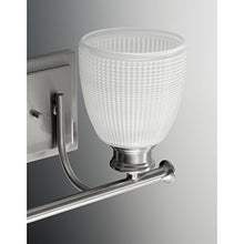 Load image into Gallery viewer, Progress Lighting Lucky Collection 4-Light White Prismatic Glass Coastal Bath Vanity Light Brushed Nickel
