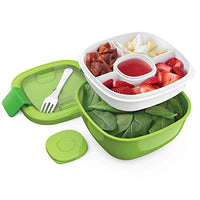 Bentgo Salad - Stackable Lunch Container with Large 54-oz Salad Bowl, 4-Compartment Bento-Style Tray for Toppings, 3-oz Sauce Container for Dressings, Built-In Reusable Fork & BPA-Free (Green)