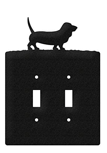 SWEN Products Basset Hound Metal Wall Plate Cover (Double Switch, Black)