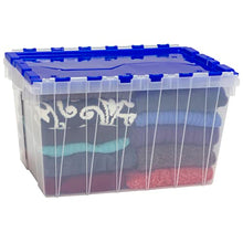 Load image into Gallery viewer, Akro-Mils 66486 12-Gallon Plastic Stackable Storage Keepbox Tote Container with Attached Hinged Lid, 21-1/2-Inch x 15-Inch x 12-1/2-Inch, Clear/Blue
