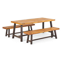Load image into Gallery viewer, Christopher Knight Home 298403 Bowman Wood Outdoor Picnic Table Set | Perfect for Dining, Brown + Black Rustic Metal
