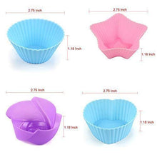 Load image into Gallery viewer, LetGoShop Silicone Cupcake Liners Reusable Baking Cups Nonstick Easy Clean Pastry Muffin Molds 4 Shapes Round, Stars, Heart, Flowers, 24 Pieces Colorful
