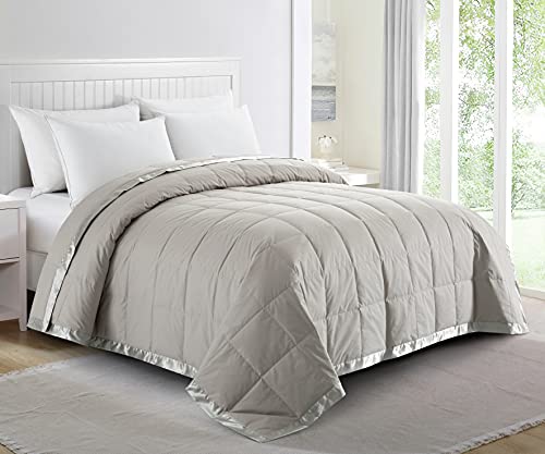 puredown Soft Lightweight Down Blanket with Satin Trim for Bed 100% Cotton, Lazy Gray, King Size (108