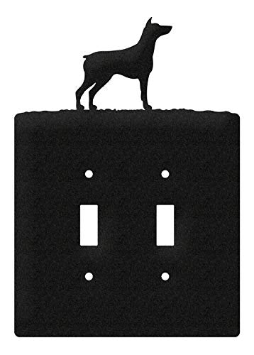 SWEN Products Doberman Pinscher Metal Wall Plate Cover (Double Switch, Black)