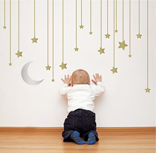 Hanging Stars Wall Decal (Gold & Silver, 40