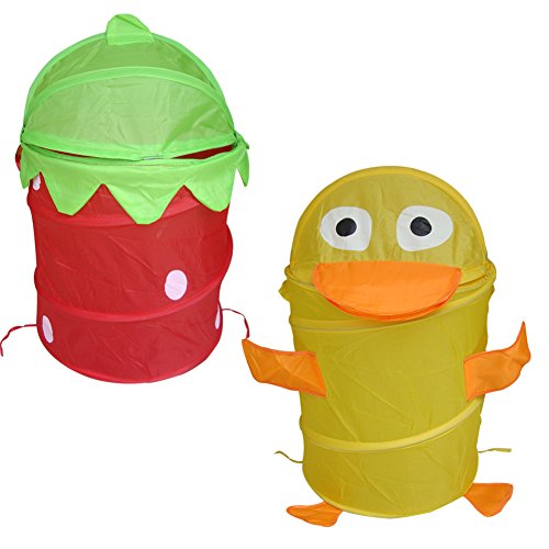 Royal Kraft Duck and Flower Shape Non Zipper Pop Up Polyester Laundry Hampers Cum Bags (Set of 2)