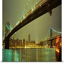 Load image into Gallery viewer, GREATBIGCANVAS Entitled Evening Brooklyn and Manhattan Bridges New York NY Poster Print, 90&quot; x 30&quot;, Multicolor
