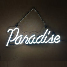 Load image into Gallery viewer, LiQi Paradise Real Glass Handmade Neon Wall Signs for Room Decor Home Bedroom Girls Pub Hotel Beach Cocktail Recreational Game Room (14&quot; x 5&quot;) (White)
