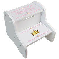 Personalized Pink Princess Crown White Two Step Stool