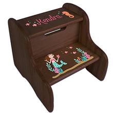 Load image into Gallery viewer, Personalized Brunette Mermaid Princess Espresso Two Step Stool
