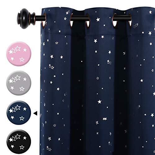 H.VERSAILTEX Blackout Curtains Kids Room for Boys Girls Thermal Insulated Twinkle Silver Stars Pattern Curtain Drapes, Grommet Top, 1 Panel, 40