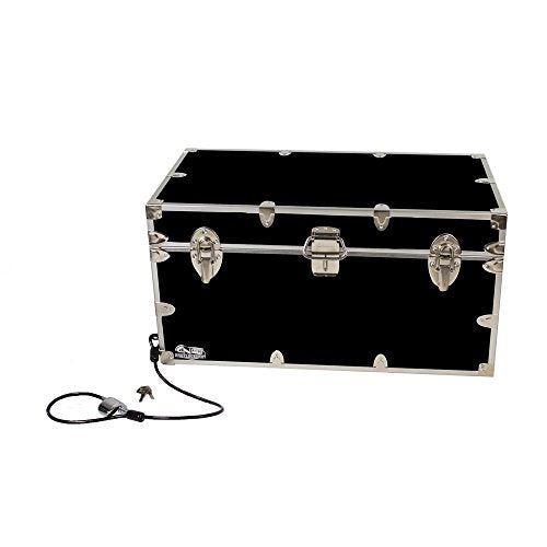 C&N Footlockers Trunk Footlocker with Cable Lock | College Dorm Room Steel Lockable Undergrad Trunk | Available in 20 Colors | Large: 32 x 18 x 16.5 Inches (Black)