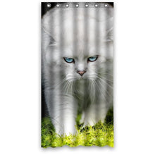 Load image into Gallery viewer, Fashion Design Waterproof Polyester Fabric Bathroom Shower Curtain Standard Size 36(w)x72(h) with Shower Rings cute pets theme- White Cat Walking Grass
