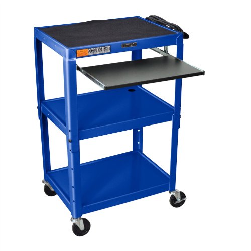 LUXOR Mobile Stand Up Computer Desk Workstation Cart in Blue Steel