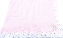 Load image into Gallery viewer, Aidan Products Knitted Pink Cotton White Chenille Trim Baby Blanket
