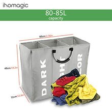 Load image into Gallery viewer, IHOMAGIC 3 Sections Large Laundry Hamper, Laundry Bag Collapsible, Foldable Fabric Clothes Sorter Storage Bag with Carry Handles for Dirty Clothes for Home Bathroom Dormitory 85L 23.6x12.6in Grey
