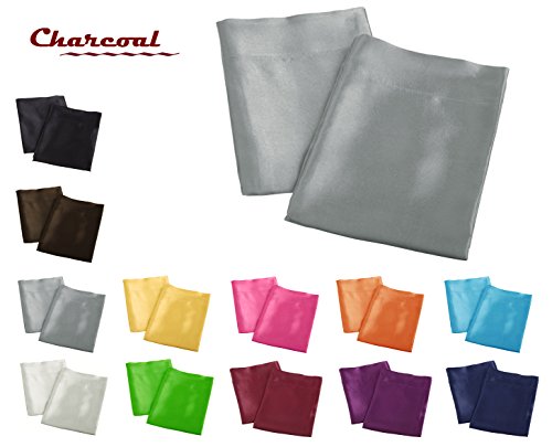 Aiking Home 2 Pieces of Colorful Shiny Satin King Size Pillow Cases, Charcoal