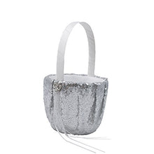 Load image into Gallery viewer, Abbie Home Sequin Glitter Wedding Flower Basket + Ring Pillow Sparkle Rhinestone Dcor Wedding Party Favor-Silver
