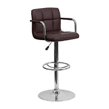 Load image into Gallery viewer, Offex Contemporary Brown Quilted Vinyl Adjustable Height Bar Stool with Arms and Chrome Base
