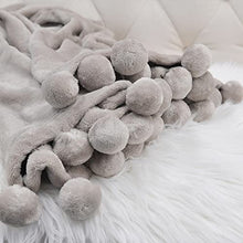 Load image into Gallery viewer, Home Soft Things Pompom Bed Couch Throw Blanket, 50&#39;&#39; x 60&#39;&#39;, String Grey, Fuzzy Soft Comfy Warm Decorative Throw Blanket for Living Room Bedroom Suitable for All Seasons
