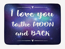 Load image into Gallery viewer, Ambesonne Saying Bath Mat, Outer Space Background I Love You to The Moon and Back Typography, Plush Bathroom Decor Mat with Non Slip Backing, 29.5&quot; X 17.5&quot;, Purple White
