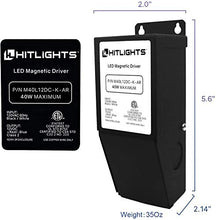 Load image into Gallery viewer, HitLights 40 Watt Dimmable LED Driver, 12V Magnetic Power Supply - 110V AC - 12V DC LED Transformer. Compatible with Lutron and Leviton for LED Strip Lights, Constant Voltage LED Products
