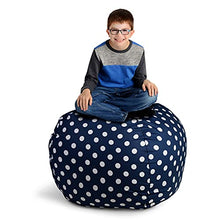 Load image into Gallery viewer, Creative QT Stuffed Animal Storage Bean Bag Chair - Kid Bean Bag Chair - Beanbag Cover - Stuffed Animal Holder - Beanbag Chair for Kids, Toddlers &amp; Teens - Giant Bean Bag Cover (38&quot; Navy Polka Dot)
