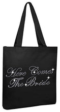 Load image into Gallery viewer, Varsany Black Here Comes The Bride Luxury Crystal Bride Tote bag wedding party gift bag Cotton
