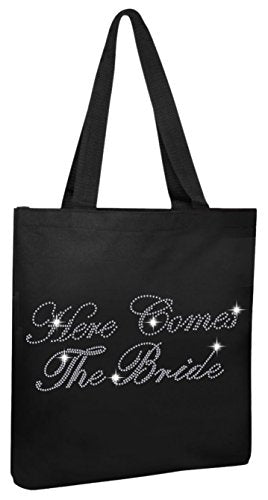 Varsany Black Here Comes The Bride Luxury Crystal Bride Tote bag wedding party gift bag Cotton