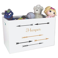 Personalized Gold and Grey Childrens Nursery White Open Toy Box